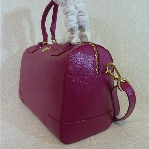 NEW Tory Burch Robinson Middy Raspberry Pink Saffiano Leather Satchel Bag - Picture 3 of 9